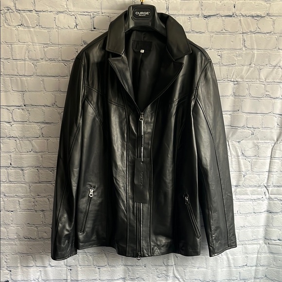 CURGÈ Womans Black Leather Zip Up Jacket Made in Italy size  XXL or EU 52 NWT W1 - Picture 1 of 9